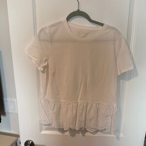 Kate Spade White Eyelet Trim Short Sleeve Top
